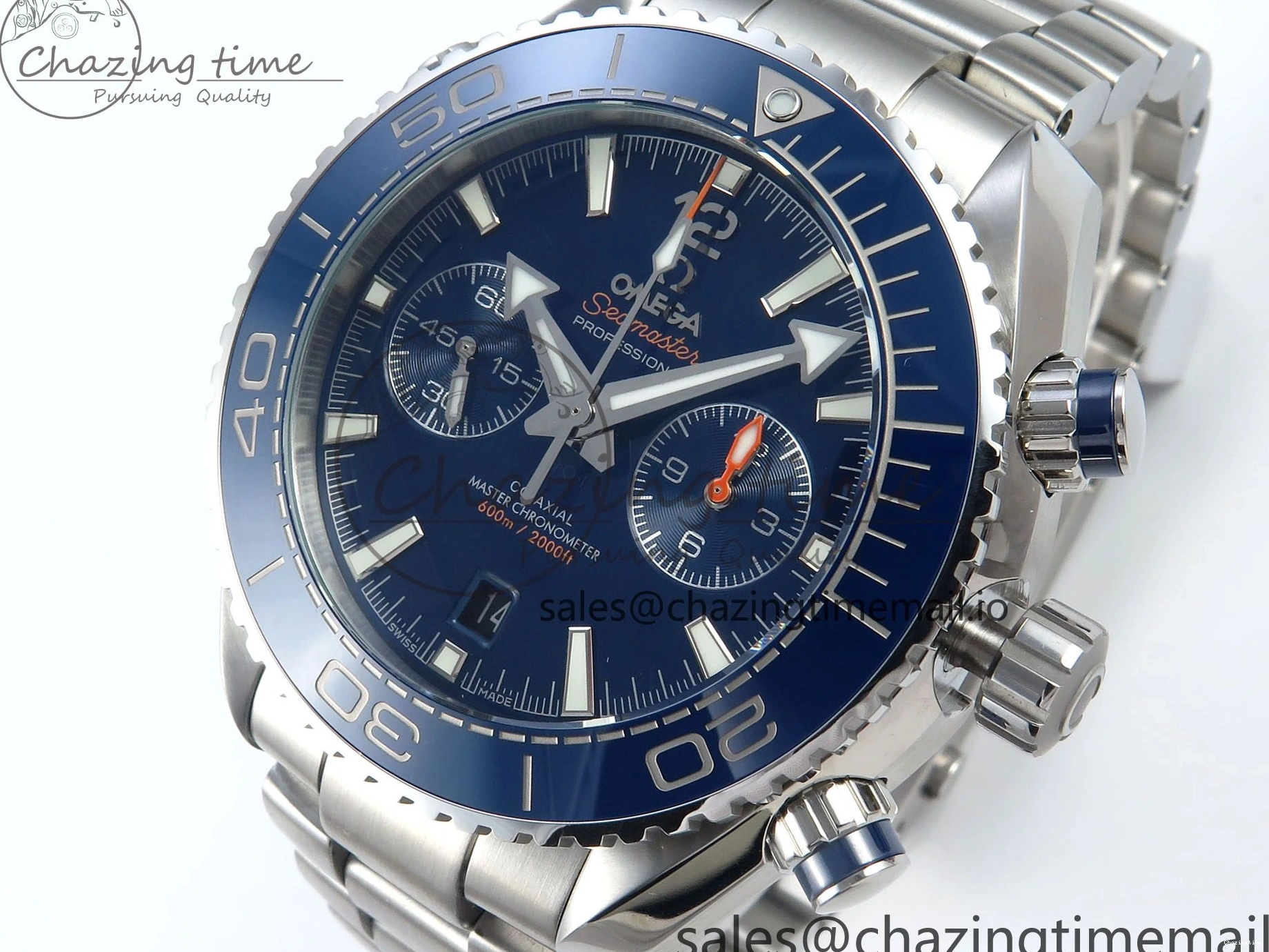 0319 Planet Ocean Master Chronometer 600M 45.5mm SS SCF 1:1 Best Edition Blue Bezel Blue Dial on SS Bracelet A9900 Super Clone Lightweight 7676
